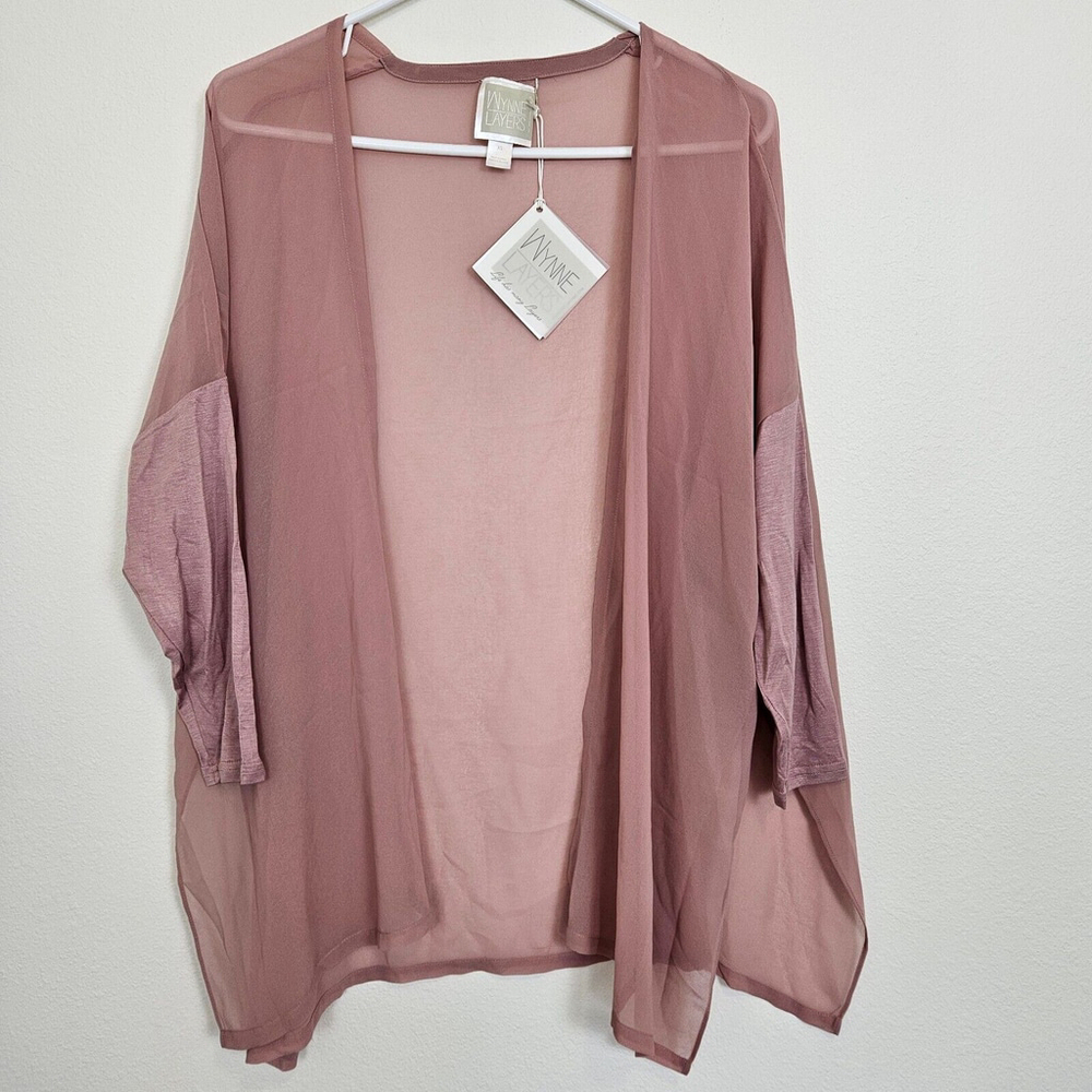 Wynne Layers Womens Sheer Kimono Cardigan With Solid Fabric Sleeves XS
